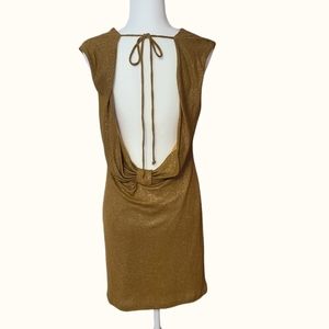 Like new gold/metallic draped low back BCBGMaxAzria cocktail dress, size M.